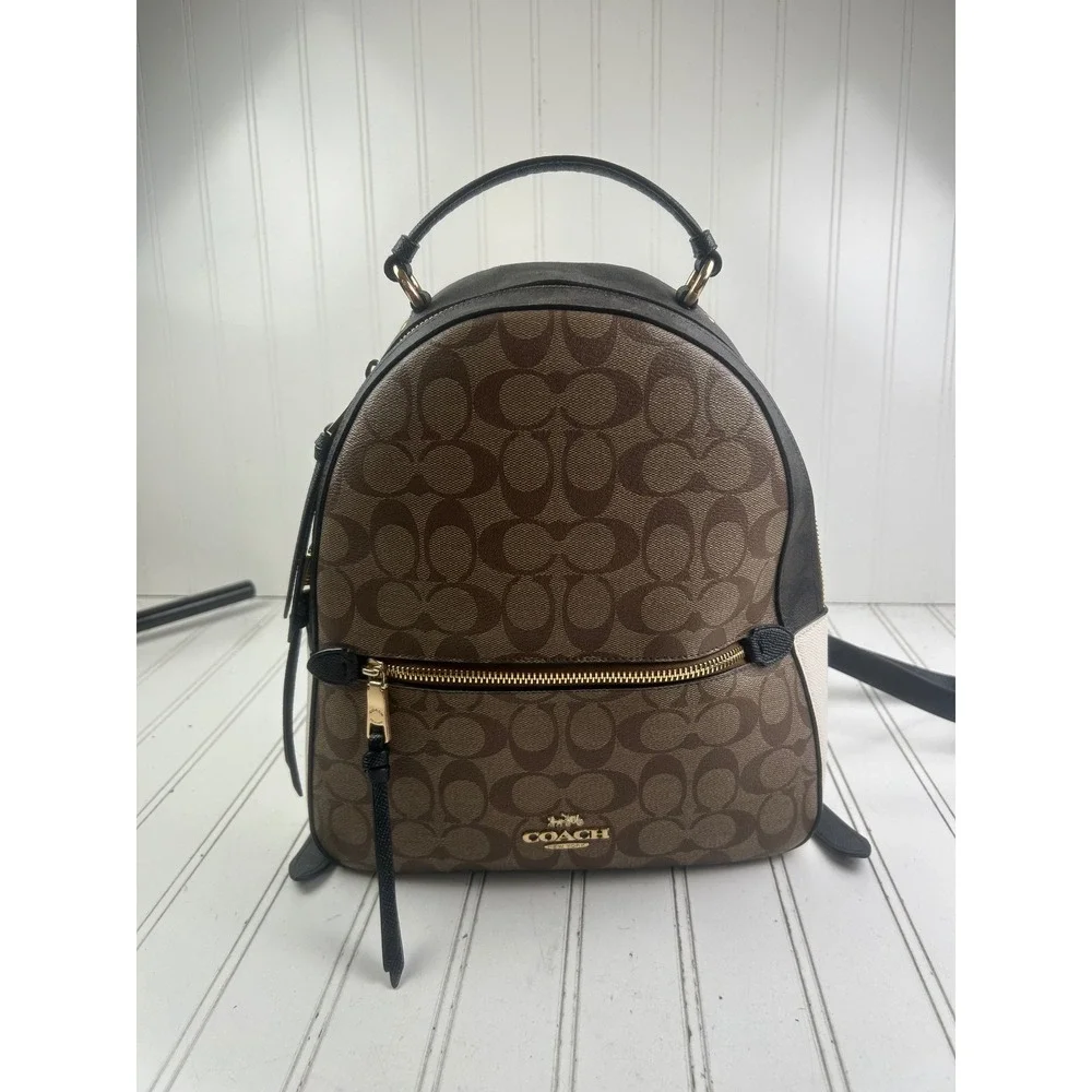 Coach Brown Signature Canvas Mini Backpack with Black Trim
